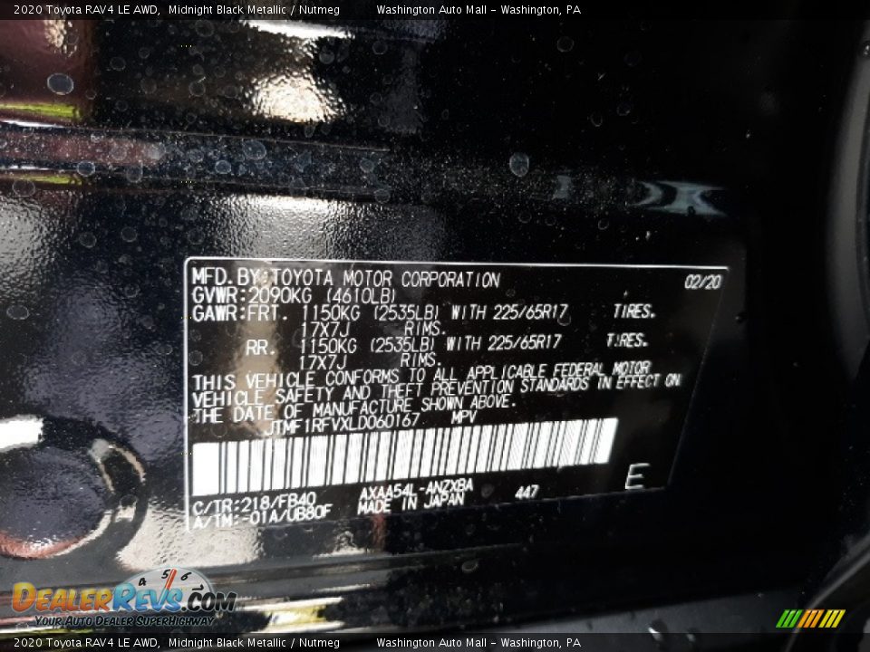 2020 Toyota RAV4 LE AWD Midnight Black Metallic / Nutmeg Photo #36