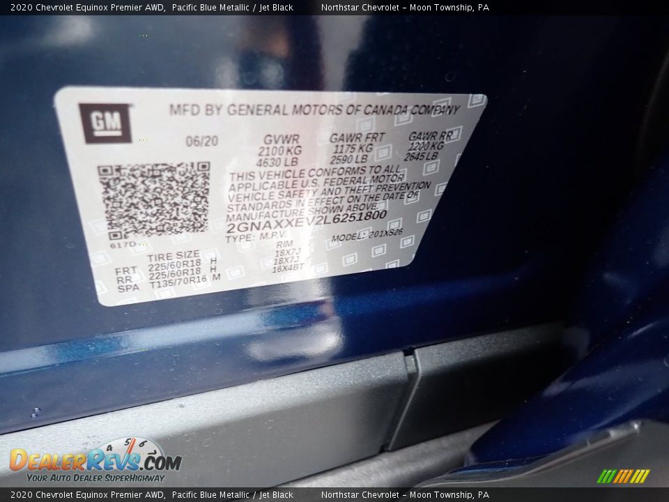 2020 Chevrolet Equinox Premier AWD Pacific Blue Metallic / Jet Black Photo #17