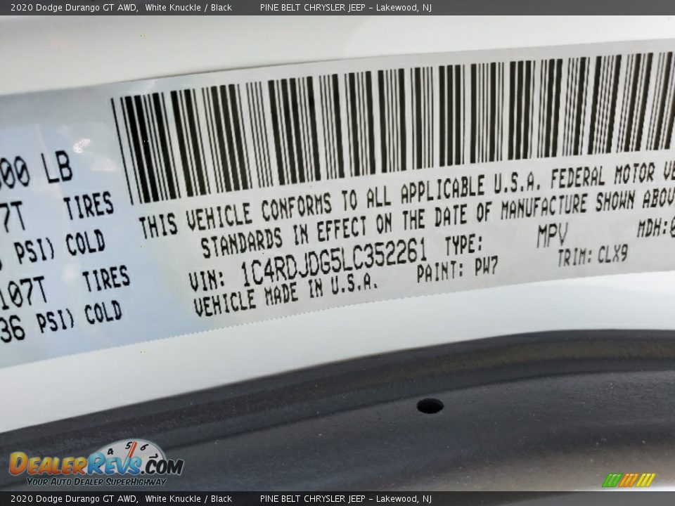 2020 Dodge Durango GT AWD White Knuckle / Black Photo #14