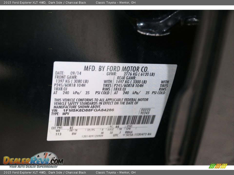 2015 Ford Explorer XLT 4WD Dark Side / Charcoal Black Photo #32