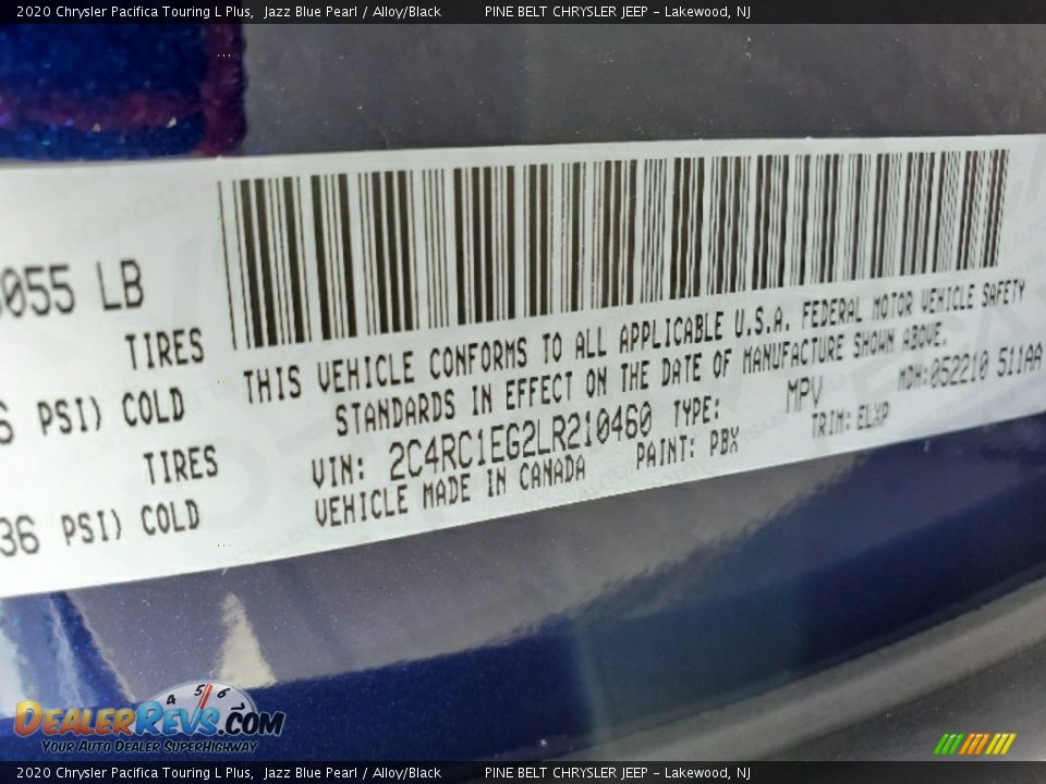 2020 Chrysler Pacifica Touring L Plus Jazz Blue Pearl / Alloy/Black Photo #14