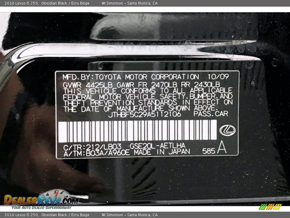 2010 Lexus IS 250 Obsidian Black / Ecru Beige Photo #24