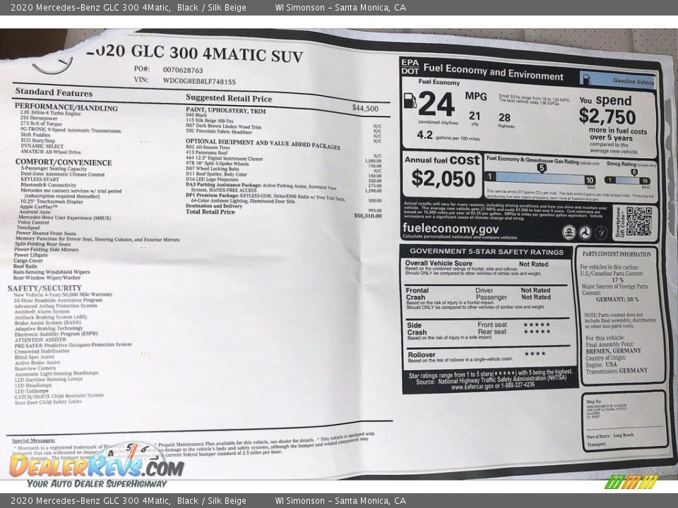 2020 Mercedes-Benz GLC 300 4Matic Black / Silk Beige Photo #10