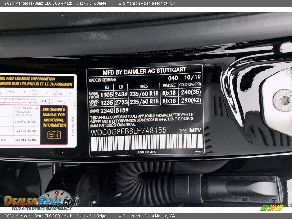 2020 Mercedes-Benz GLC 300 4Matic Black / Silk Beige Photo #11