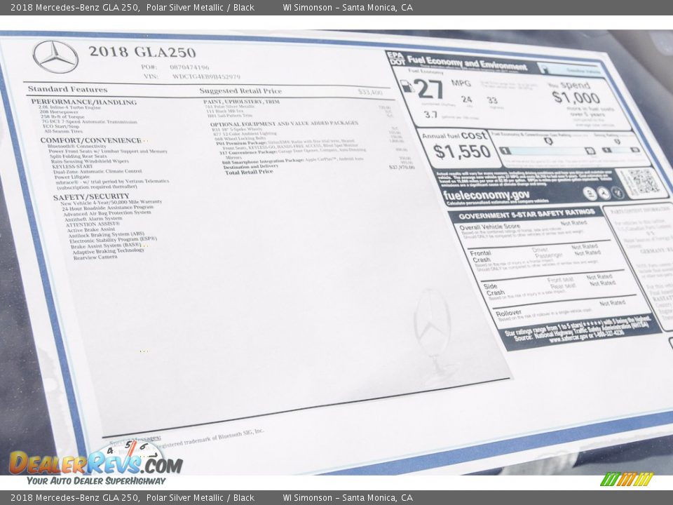2018 Mercedes-Benz GLA 250 Polar Silver Metallic / Black Photo #11