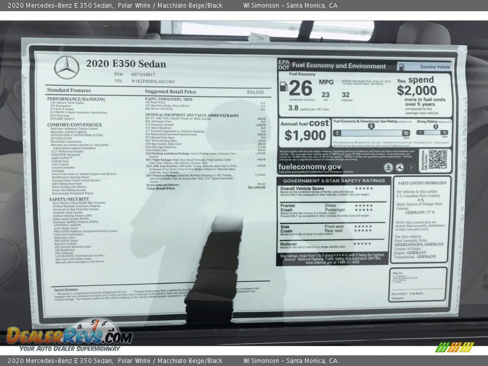 2020 Mercedes-Benz E 350 Sedan Polar White / Macchiato Beige/Black Photo #10