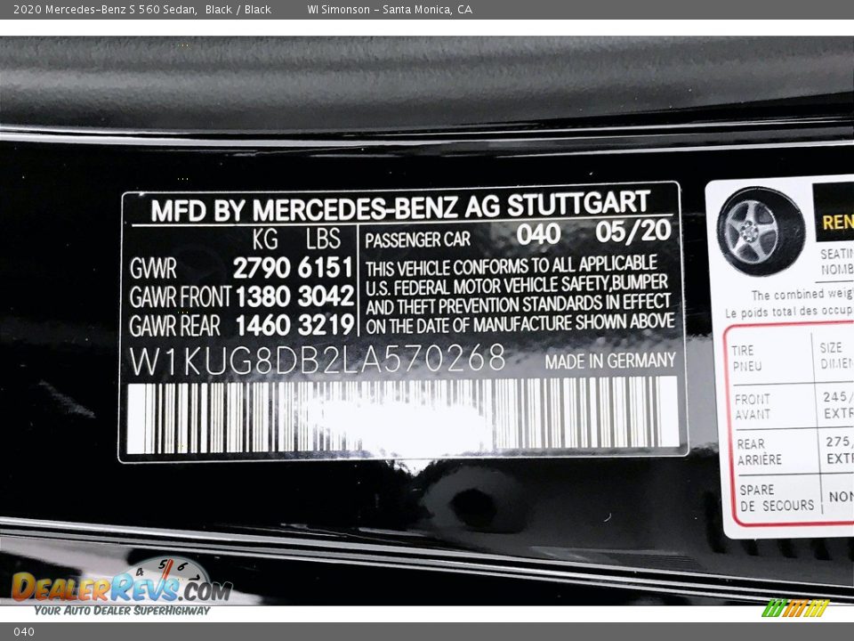 Mercedes-Benz Color Code 040 Black