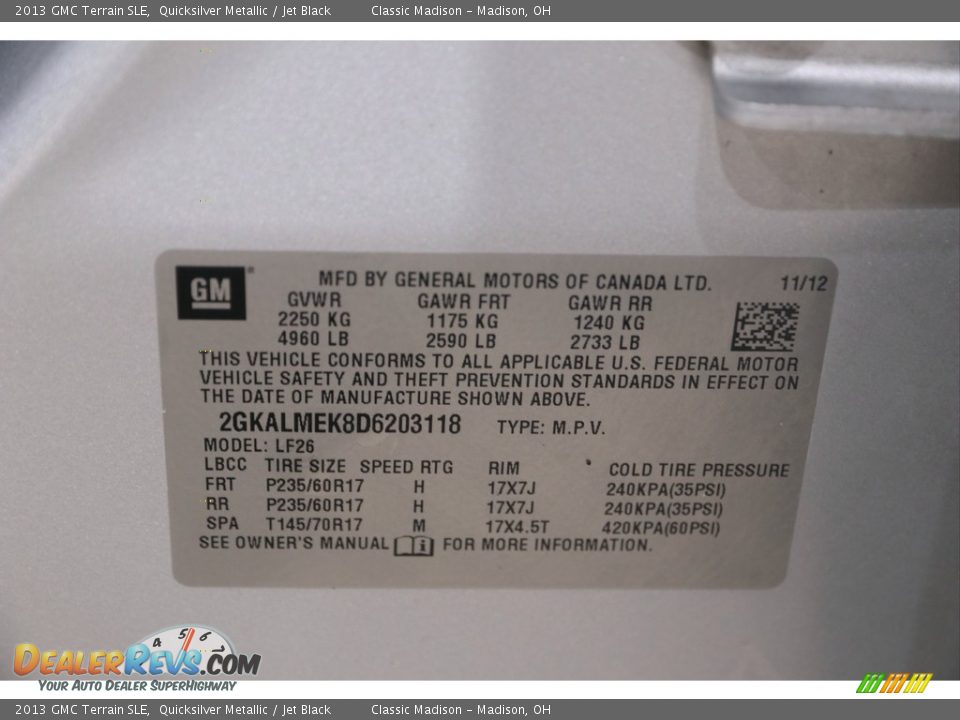 2013 GMC Terrain SLE Quicksilver Metallic / Jet Black Photo #26