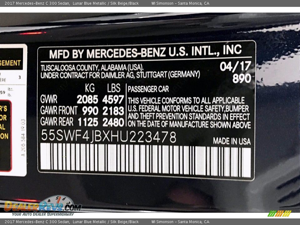 2017 Mercedes-Benz C 300 Sedan Lunar Blue Metallic / Silk Beige/Black Photo #24