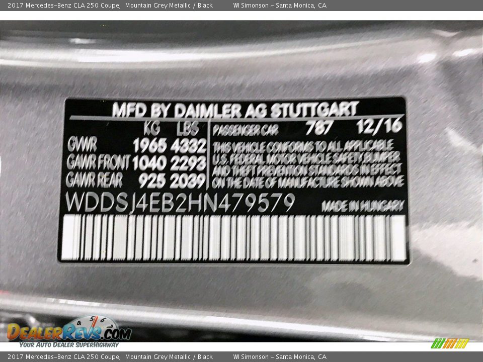 2017 Mercedes-Benz CLA 250 Coupe Mountain Grey Metallic / Black Photo #24