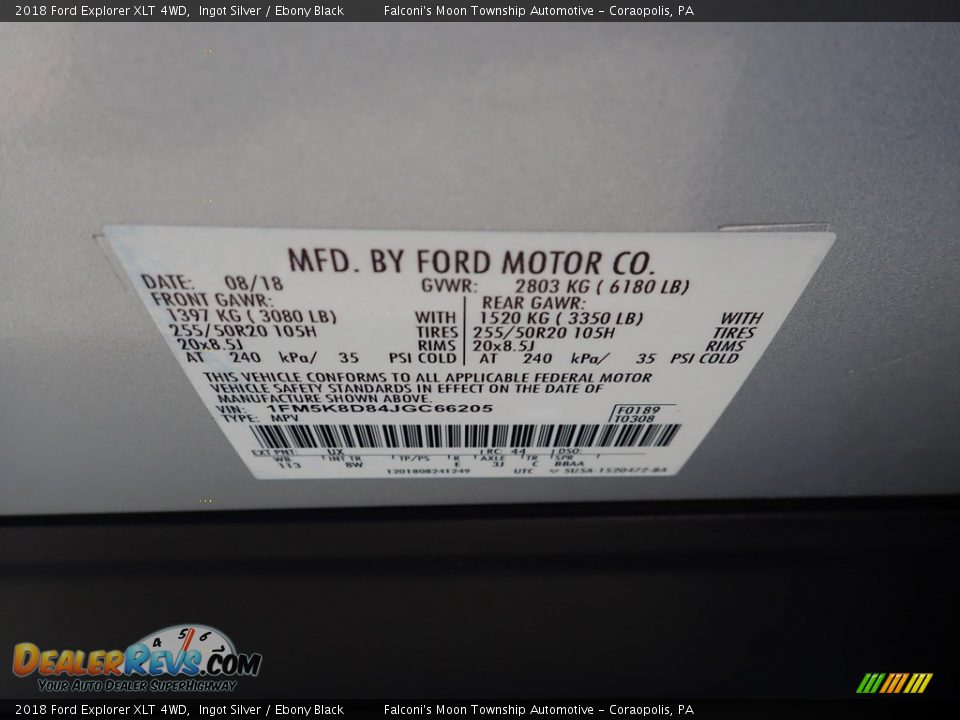 2018 Ford Explorer XLT 4WD Ingot Silver / Ebony Black Photo #23