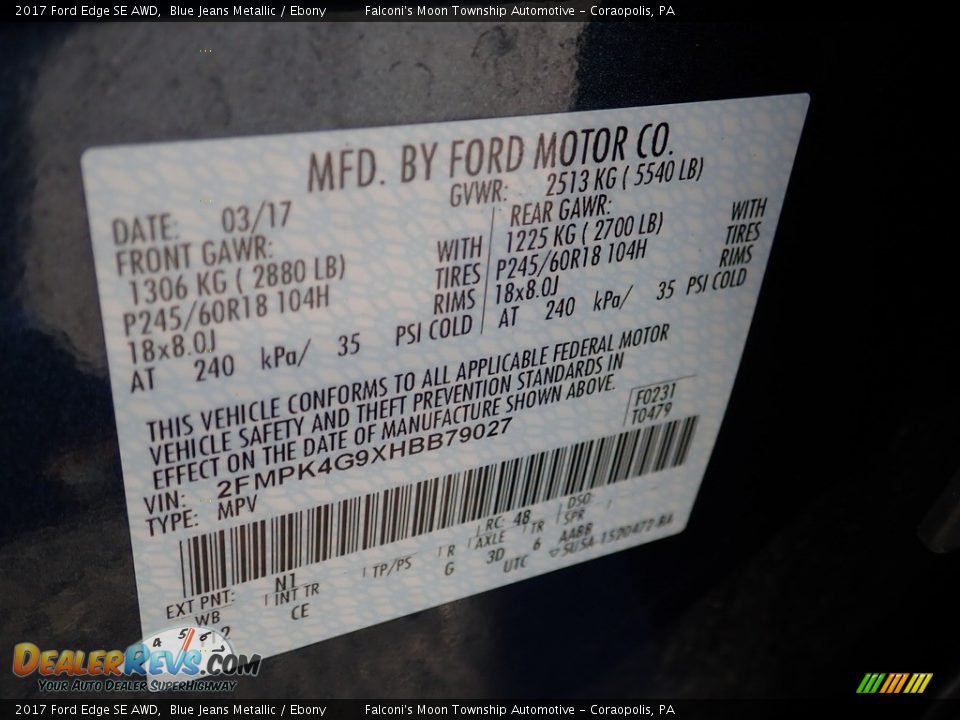 2017 Ford Edge SE AWD Blue Jeans Metallic / Ebony Photo #23