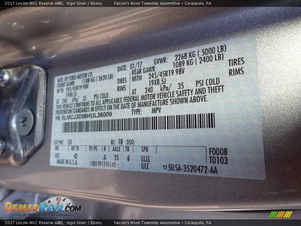 2017 Lincoln MKC Reserve AWD Ingot Silver / Ebony Photo #23