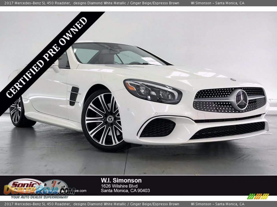 2017 Mercedes-Benz SL 450 Roadster designo Diamond White Metallic / Ginger Beige/Espresso Brown Photo #1