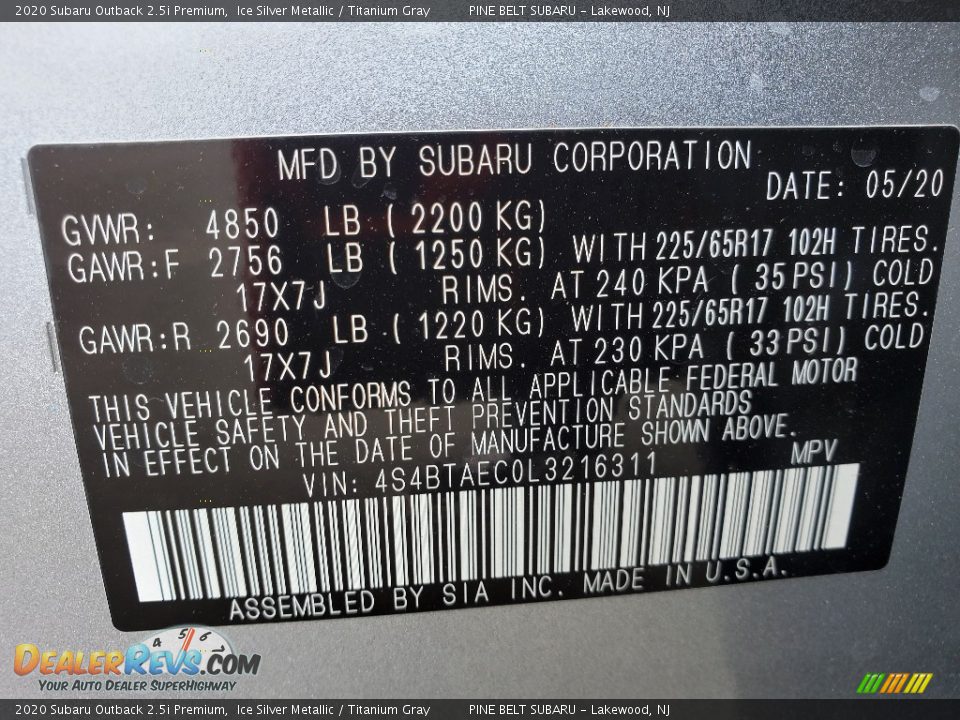 2020 Subaru Outback 2.5i Premium Ice Silver Metallic / Titanium Gray Photo #15