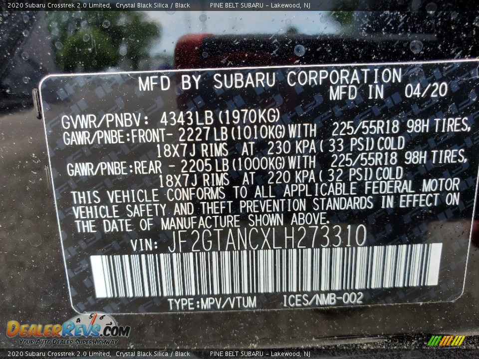 2020 Subaru Crosstrek 2.0 Limited Crystal Black Silica / Black Photo #15