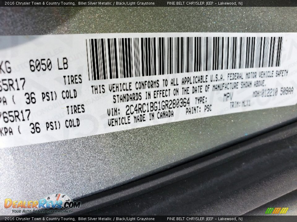 2016 Chrysler Town & Country Touring Billet Silver Metallic / Black/Light Graystone Photo #26