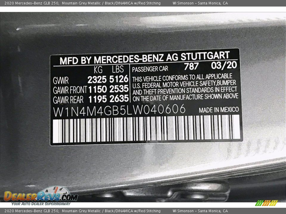 2020 Mercedes-Benz GLB 250 Mountain Grey Metallic / Black/DINAMICA w/Red Stitching Photo #11