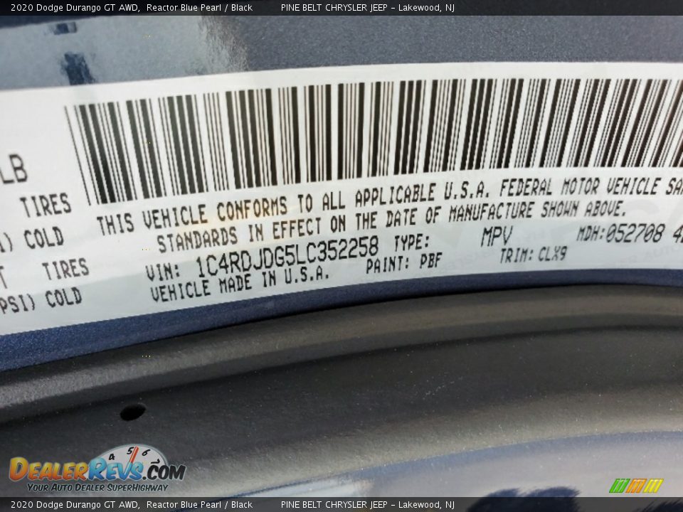 2020 Dodge Durango GT AWD Reactor Blue Pearl / Black Photo #14