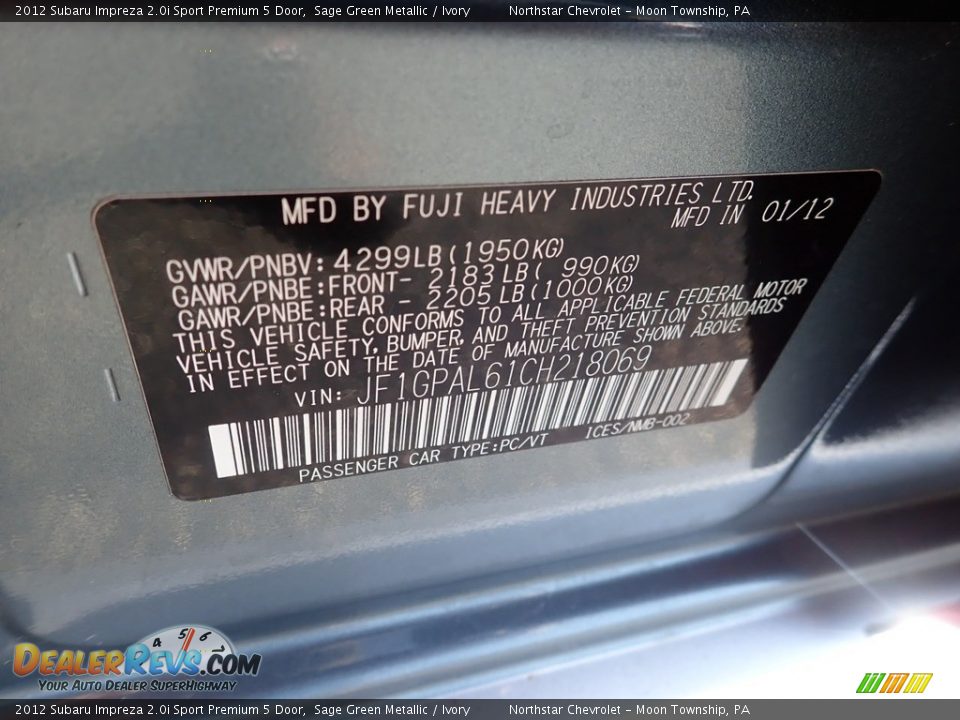 2012 Subaru Impreza 2.0i Sport Premium 5 Door Sage Green Metallic / Ivory Photo #29