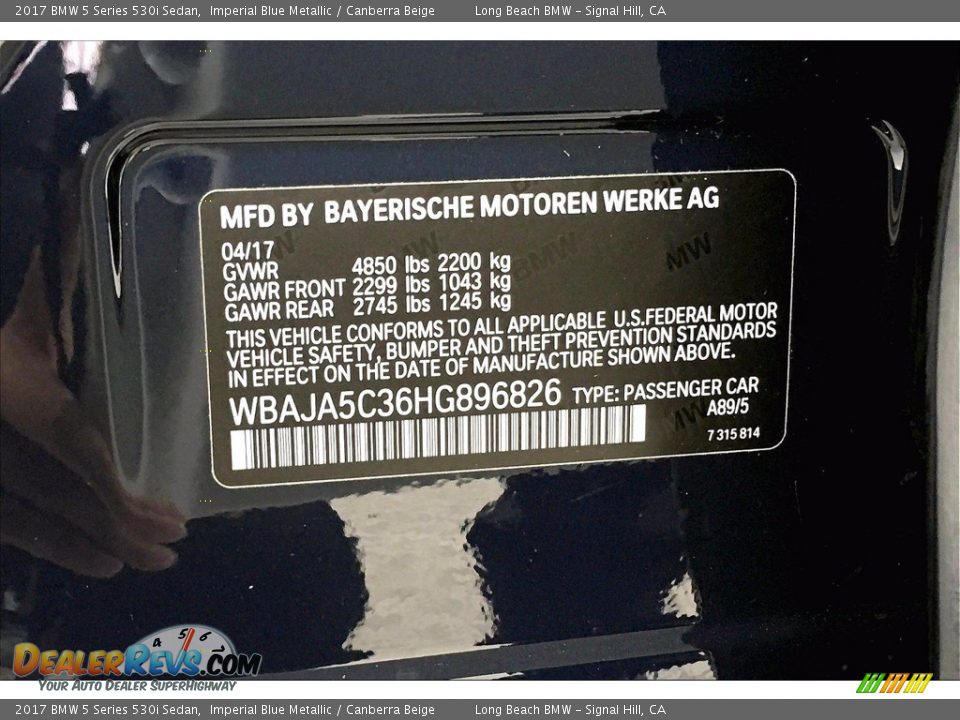 2017 BMW 5 Series 530i Sedan Imperial Blue Metallic / Canberra Beige Photo #36