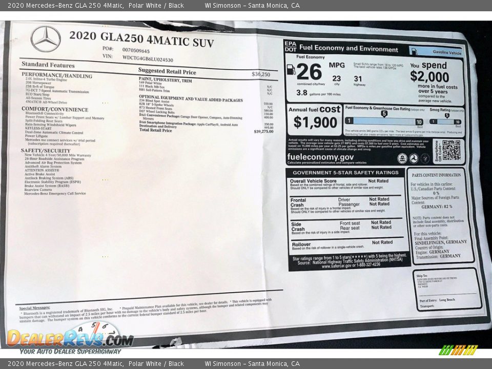 2020 Mercedes-Benz GLA 250 4Matic Polar White / Black Photo #10
