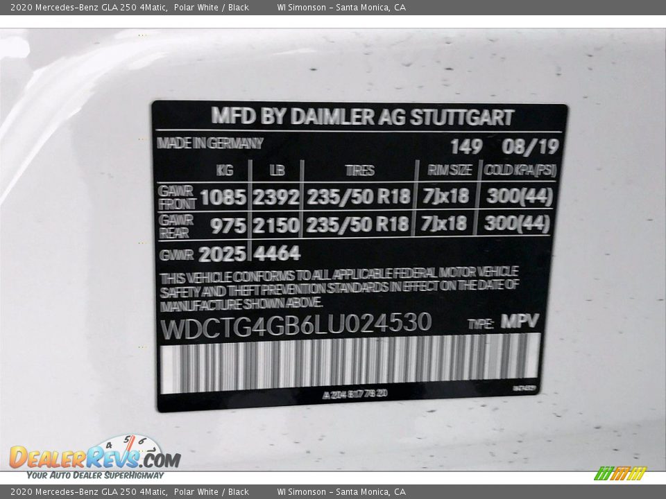 2020 Mercedes-Benz GLA 250 4Matic Polar White / Black Photo #11