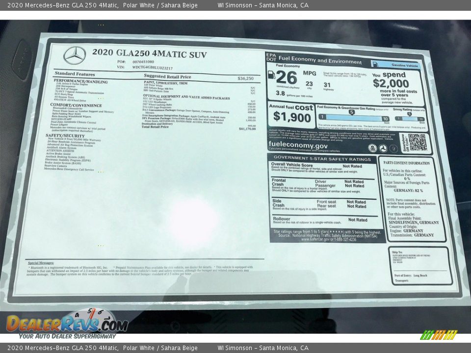 2020 Mercedes-Benz GLA 250 4Matic Polar White / Sahara Beige Photo #10