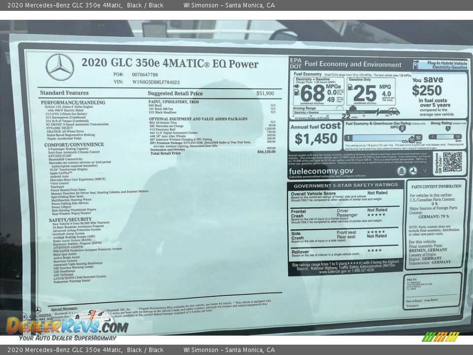 2020 Mercedes-Benz GLC 350e 4Matic Window Sticker Photo #11