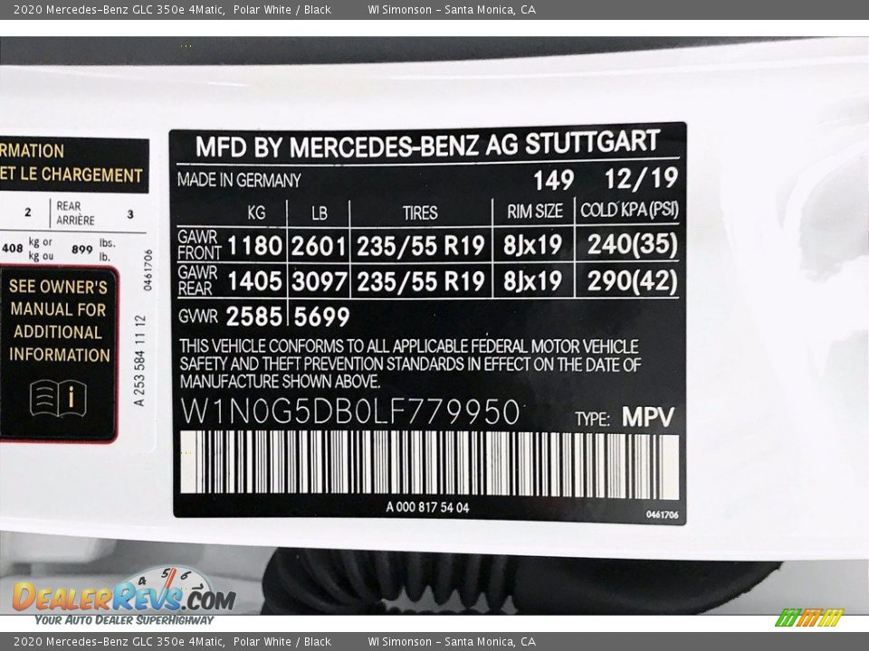 2020 Mercedes-Benz GLC 350e 4Matic Polar White / Black Photo #11