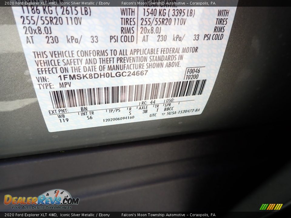 2020 Ford Explorer XLT 4WD Iconic Silver Metallic / Ebony Photo #12