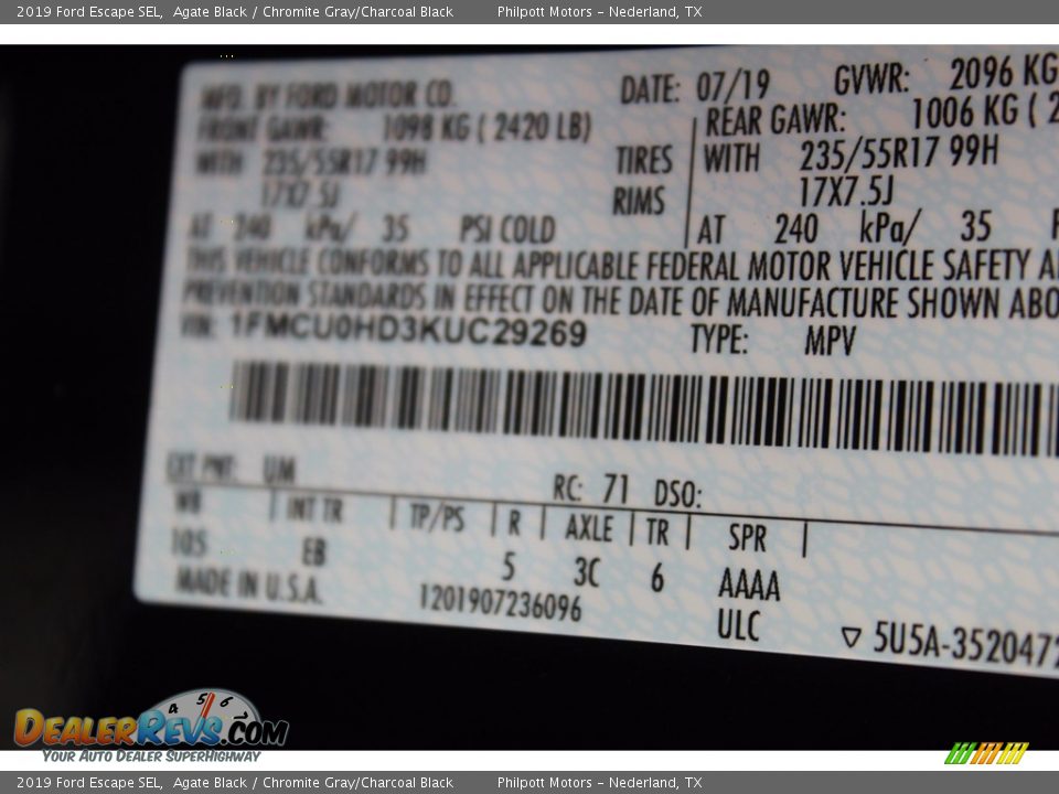 2019 Ford Escape SEL Agate Black / Chromite Gray/Charcoal Black Photo #33