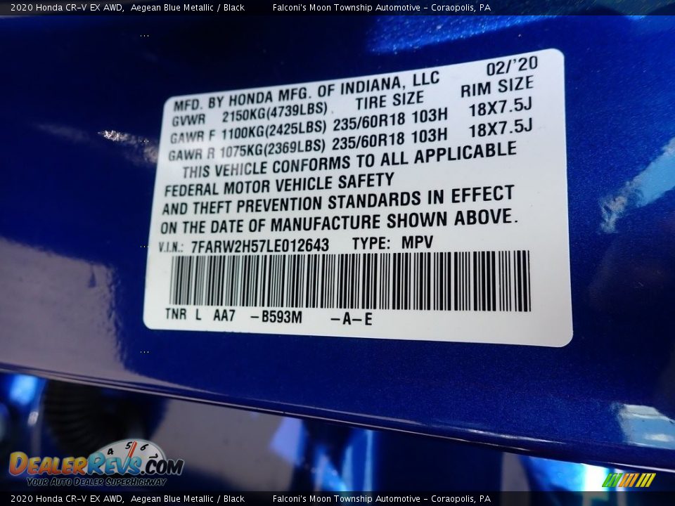 2020 Honda CR-V EX AWD Aegean Blue Metallic / Black Photo #11