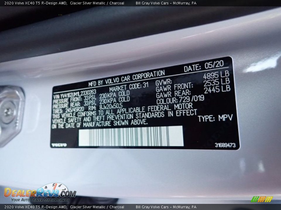 2020 Volvo XC40 T5 R-Design AWD Glacier Silver Metallic / Charcoal Photo #11