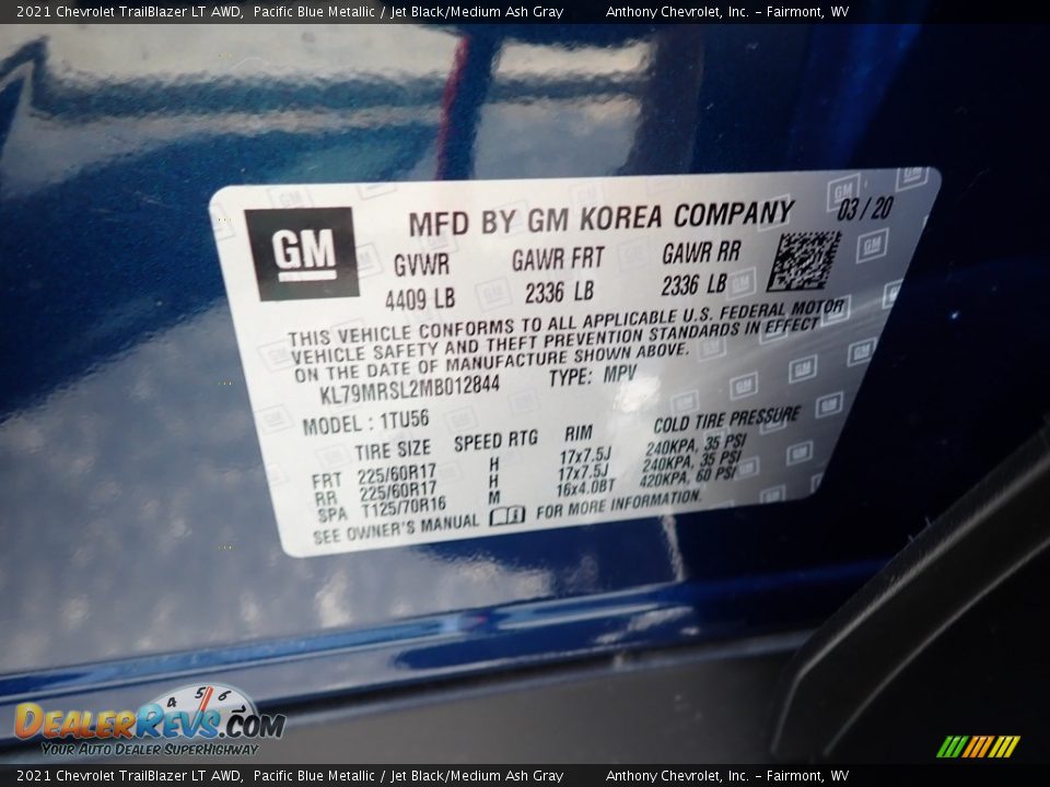2021 Chevrolet TrailBlazer LT AWD Pacific Blue Metallic / Jet Black/Medium Ash Gray Photo #15