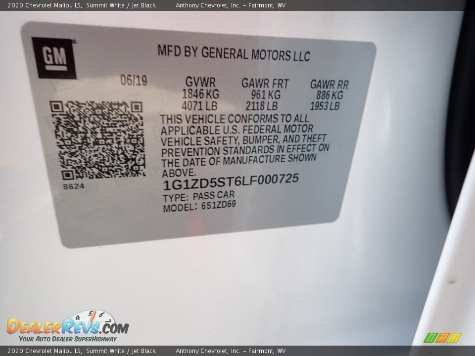 2020 Chevrolet Malibu LS Summit White / Jet Black Photo #12