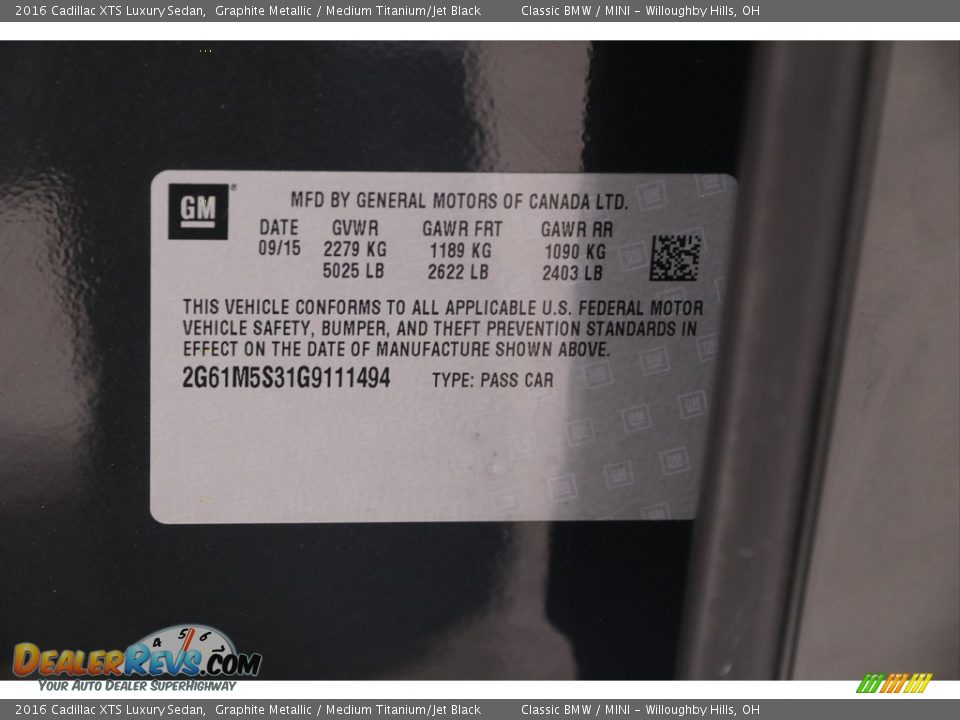 2016 Cadillac XTS Luxury Sedan Graphite Metallic / Medium Titanium/Jet Black Photo #30