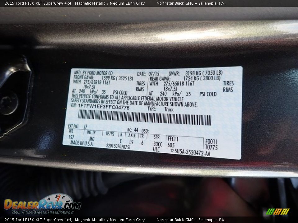 2015 Ford F150 XLT SuperCrew 4x4 Magnetic Metallic / Medium Earth Gray Photo #15