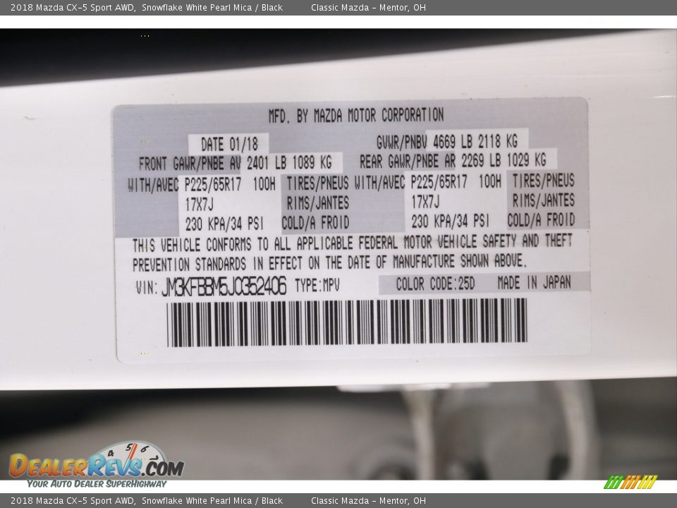 2018 Mazda CX-5 Sport AWD Snowflake White Pearl Mica / Black Photo #19