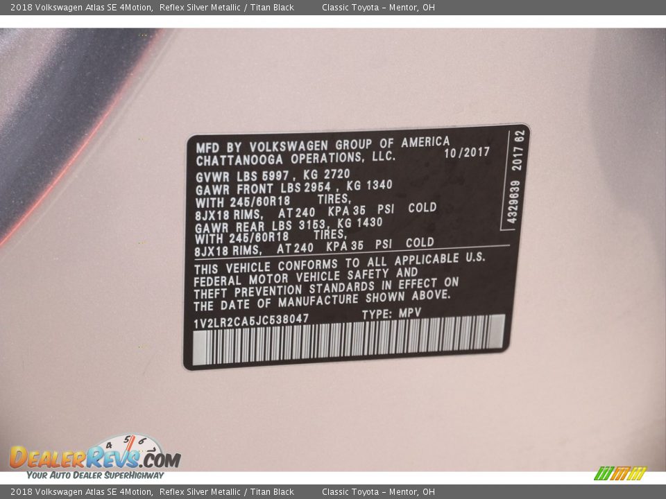 2018 Volkswagen Atlas SE 4Motion Reflex Silver Metallic / Titan Black Photo #20