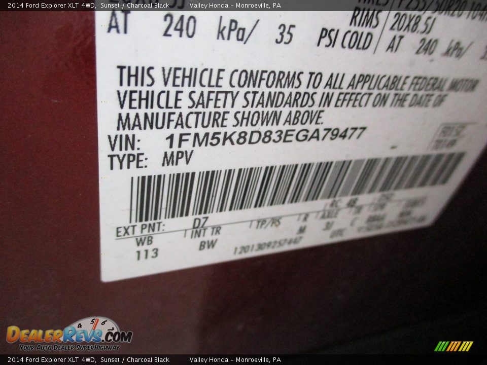 2014 Ford Explorer XLT 4WD Sunset / Charcoal Black Photo #19