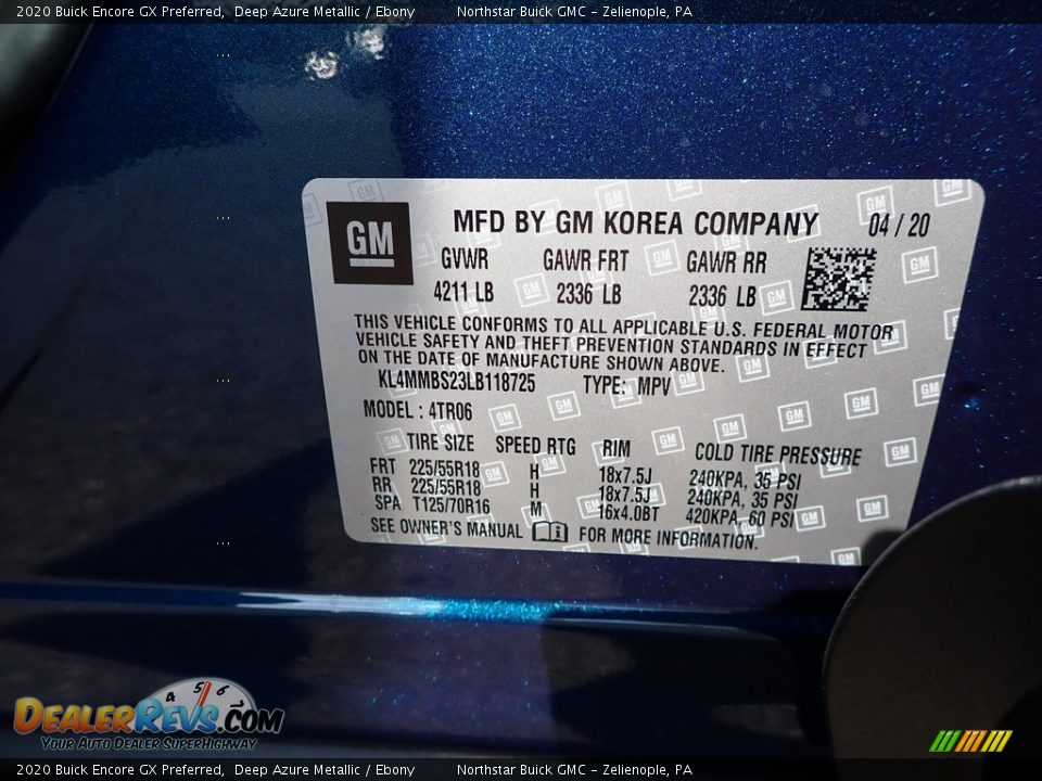 2020 Buick Encore GX Preferred Deep Azure Metallic / Ebony Photo #11