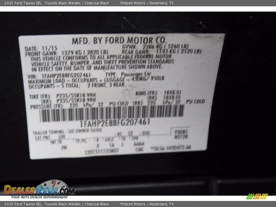 2015 Ford Taurus SEL Tuxedo Black Metallic / Charcoal Black Photo #32