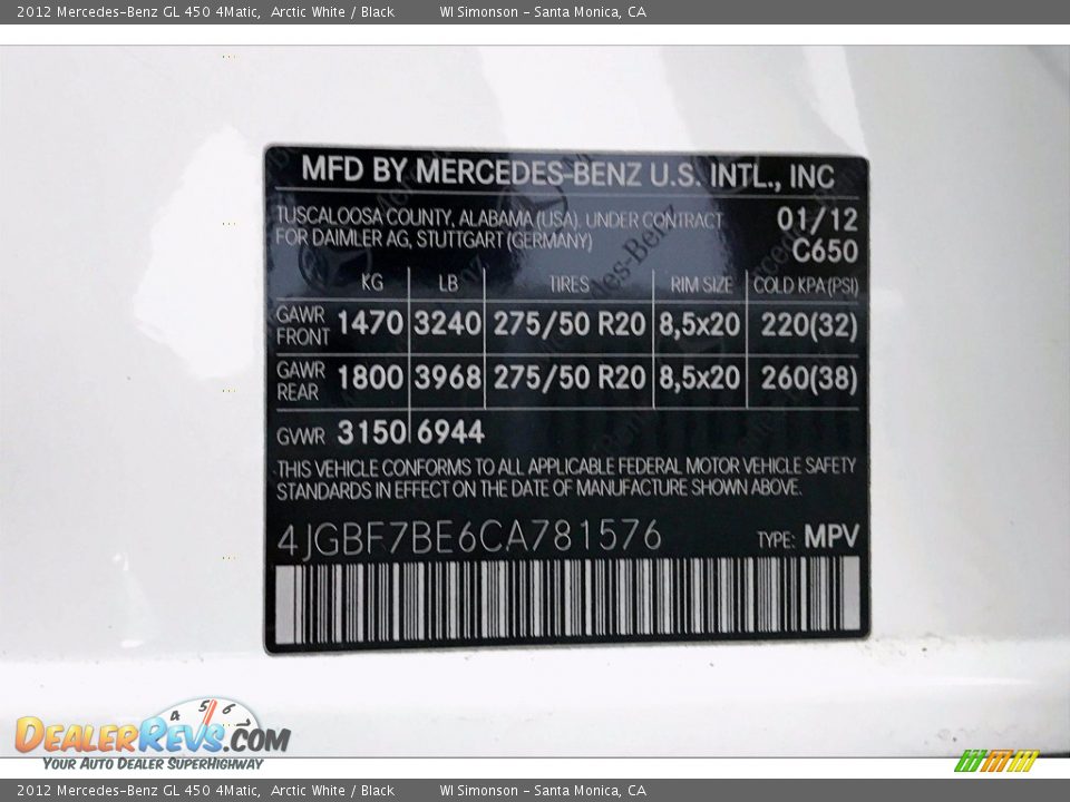 2012 Mercedes-Benz GL 450 4Matic Arctic White / Black Photo #24