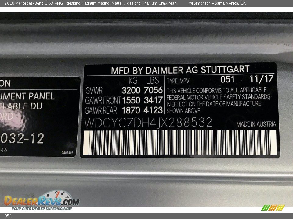 Mercedes-Benz Color Code 051 designo Platinum Magno (Matte)