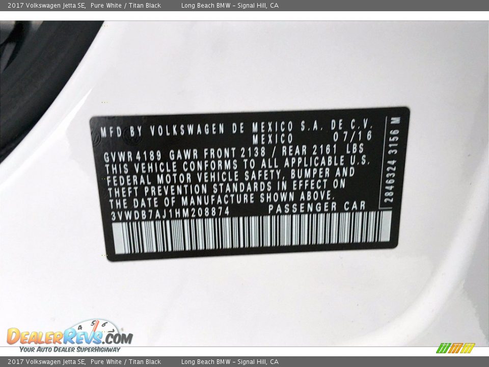 2017 Volkswagen Jetta SE Pure White / Titan Black Photo #36