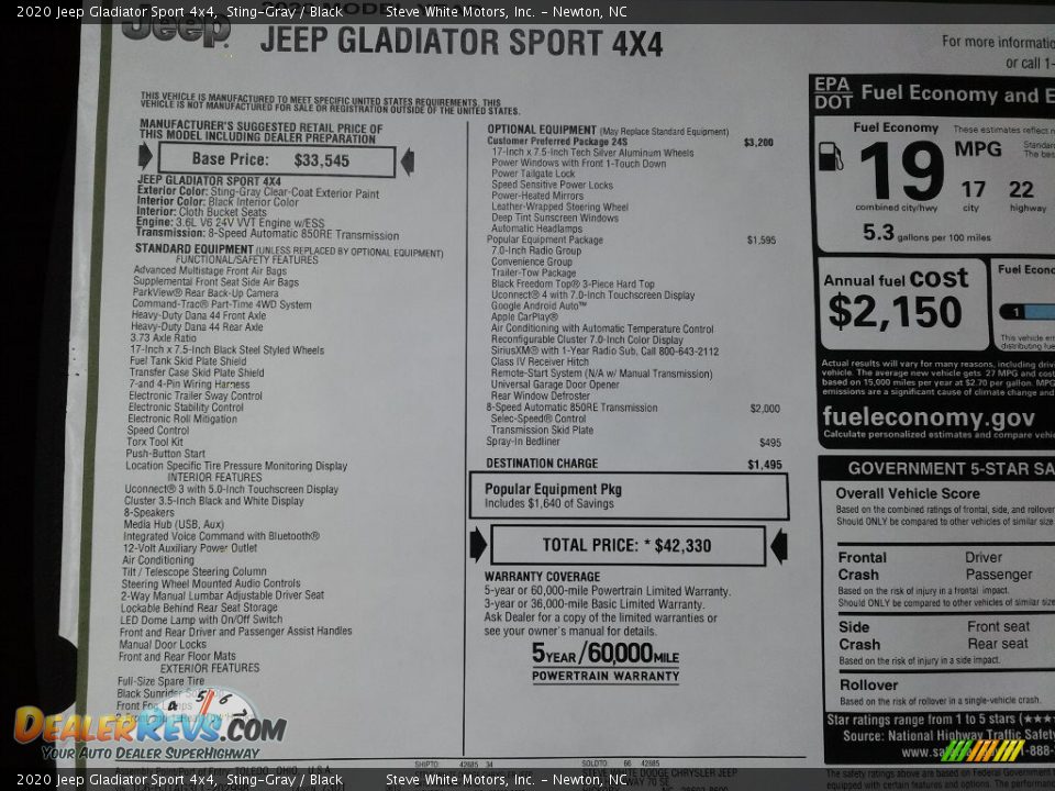 2020 Jeep Gladiator Sport 4x4 Sting-Gray / Black Photo #27