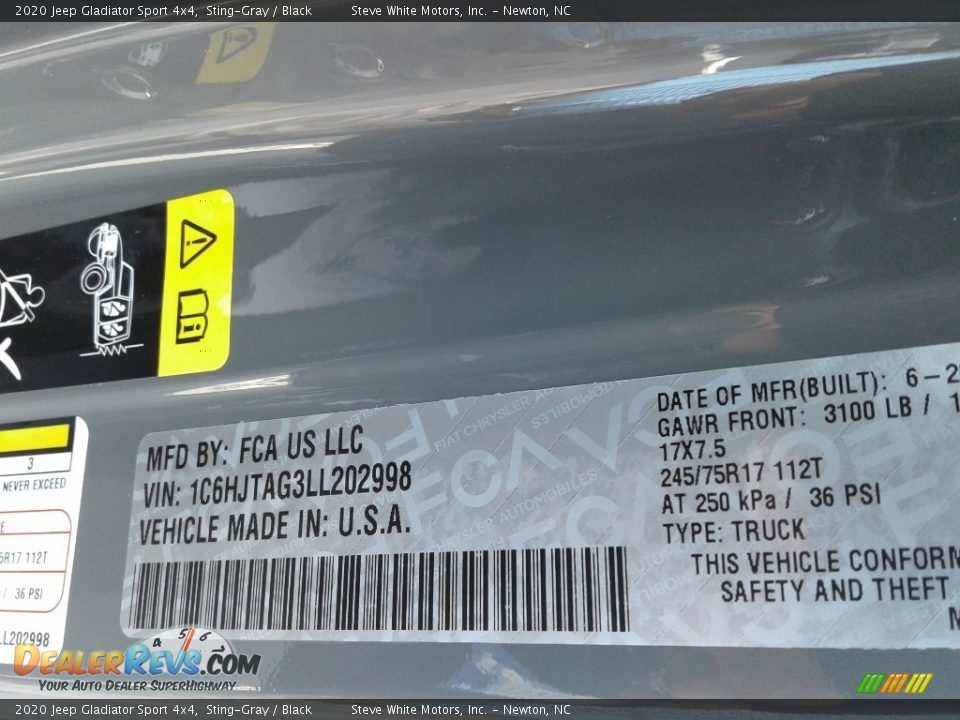 2020 Jeep Gladiator Sport 4x4 Sting-Gray / Black Photo #29