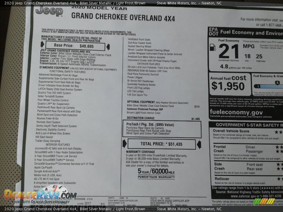 2020 Jeep Grand Cherokee Overland 4x4 Billet Silver Metallic / Light Frost/Brown Photo #33