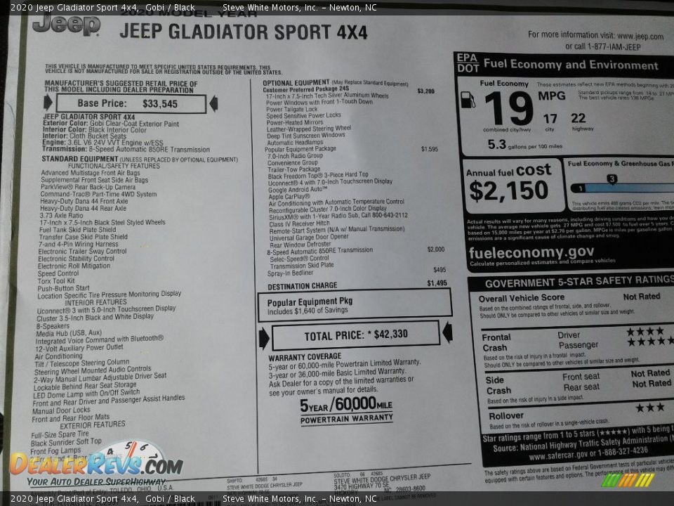 2020 Jeep Gladiator Sport 4x4 Gobi / Black Photo #27